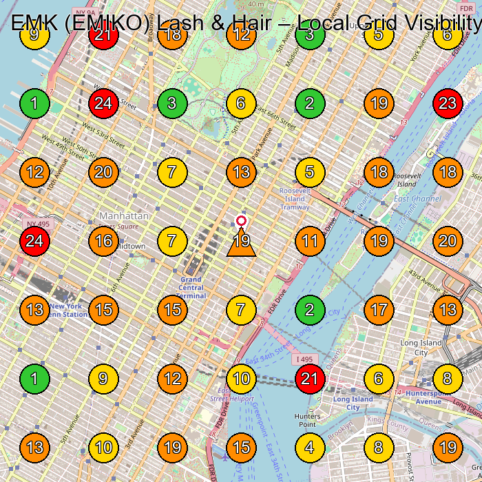 EMK (EMIKO) Lash & Hair Beauty Salon GeoGrid ranking map for New York NY